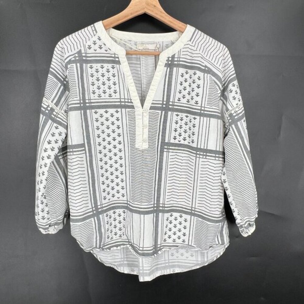 Prana lightweight geometric print outdoor hiking popover shirt blouse top S READ